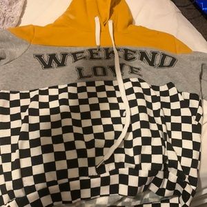 “weekend love” checkered hoodie